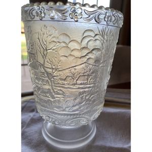 Fenton Frosted Glass Spooner Currier & Ives Old Grist Mill
